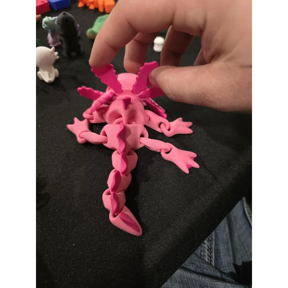 Articulated Flexi Axolotl Toy – Pink 3D Printed Creature